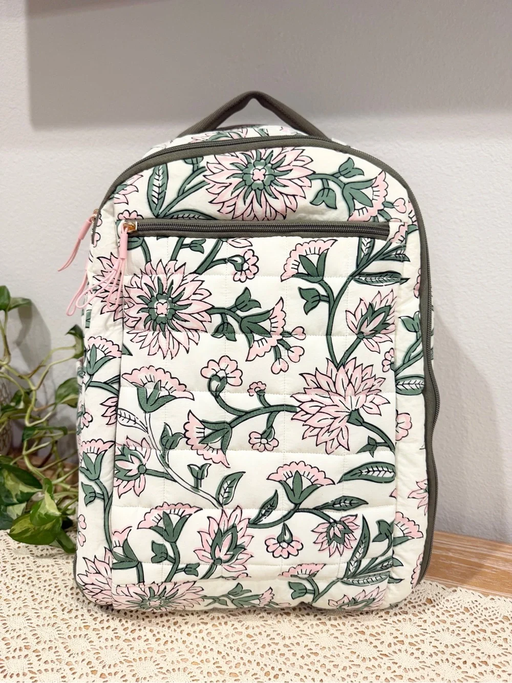 Target Floral Quilted Backpack in Pink and Green